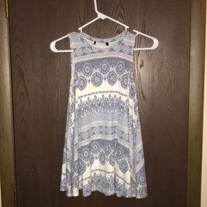 Blue and white patterned blouse